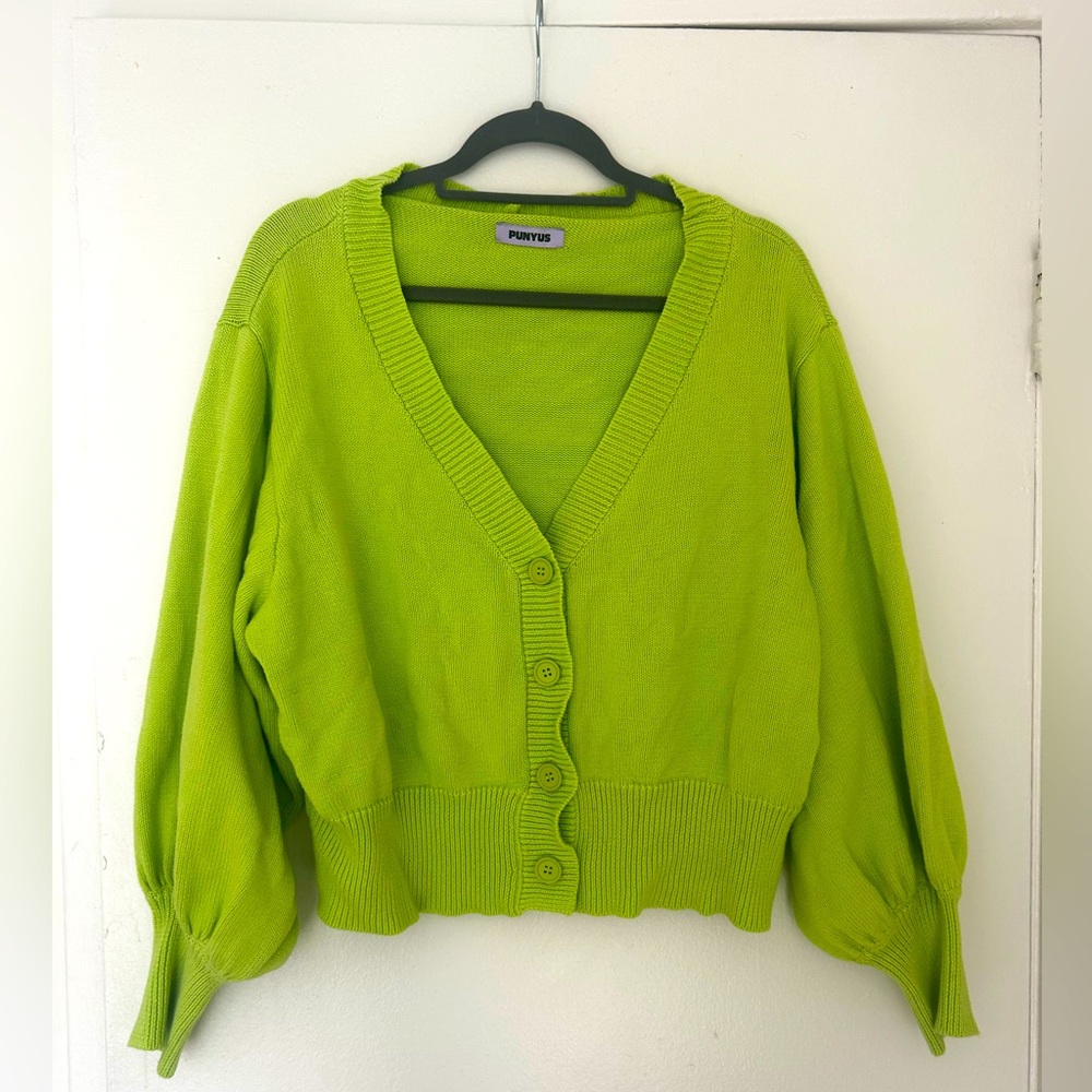 Lime Green Cardigan Sweater 1X